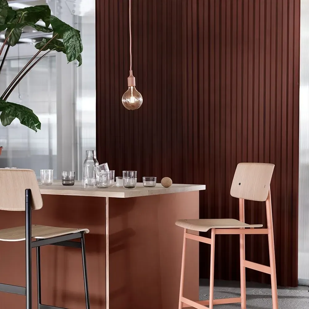 E27 Pendant Light with LED - Red, Rubber