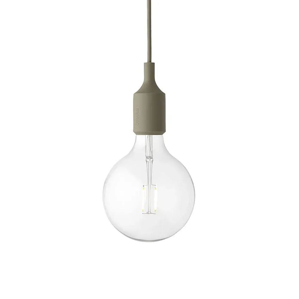 E27 Pendant Light with Spare LED - Olive, Rubber