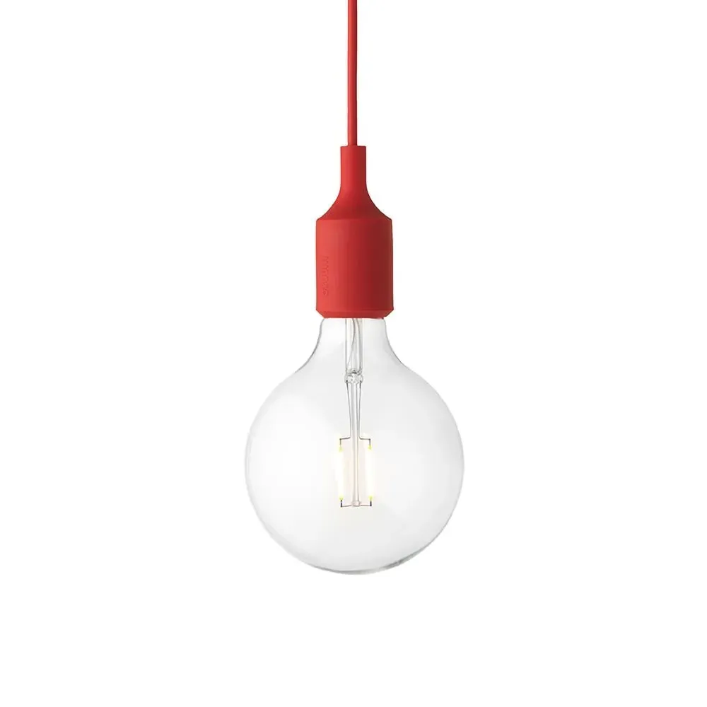 E27 Pendant Light with Spare LED - Red, Rubber