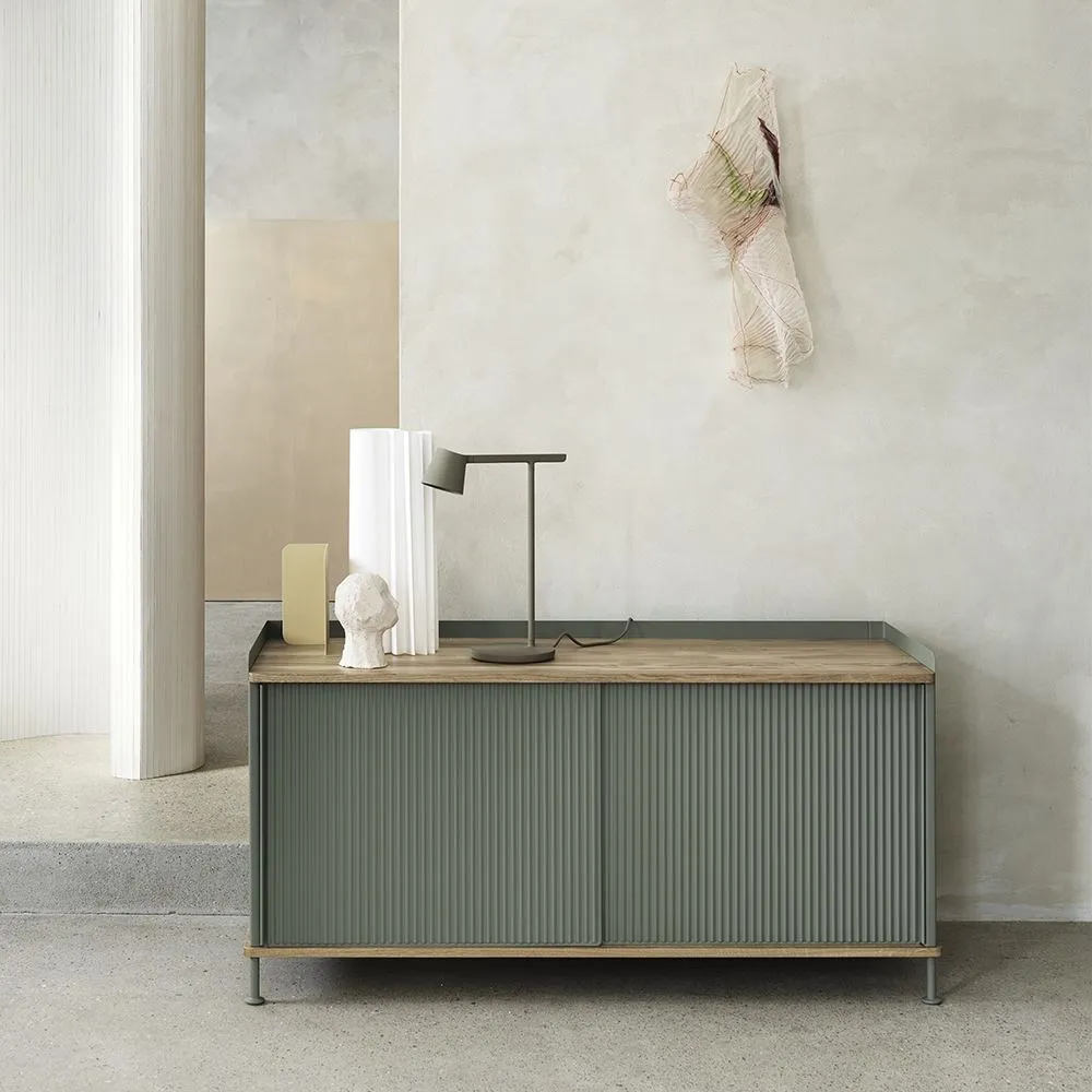 Enfold Long Sideboard - Dusty Green, Oak