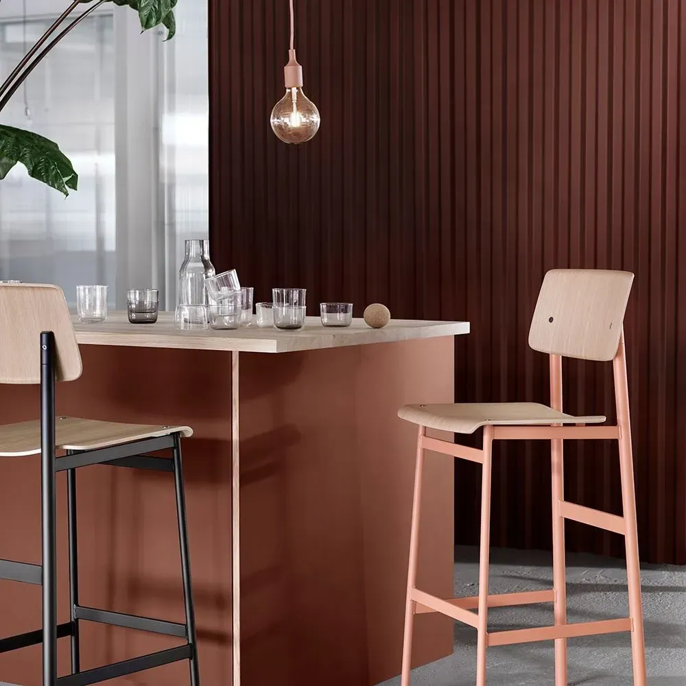 Large Bar Stool with Backrest - Black, Oak