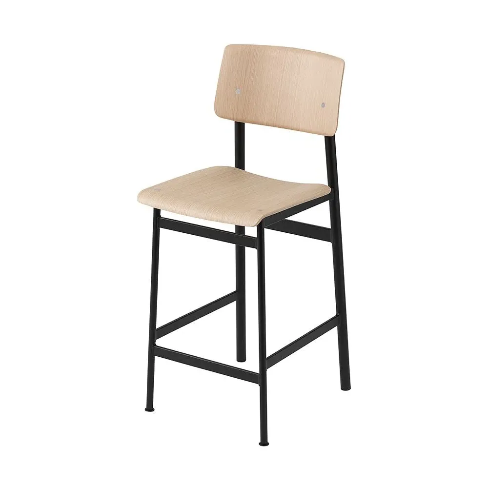 Large Bar Stool with Backrest - Green, Oak