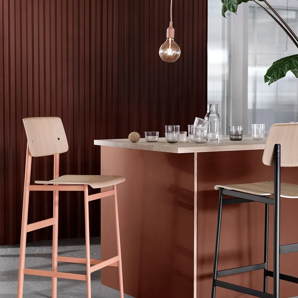 Large Bar Stool with Backrest - Green, Oak