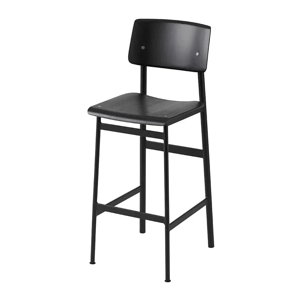 Large Bar Stool with Backrest - Green, Oak