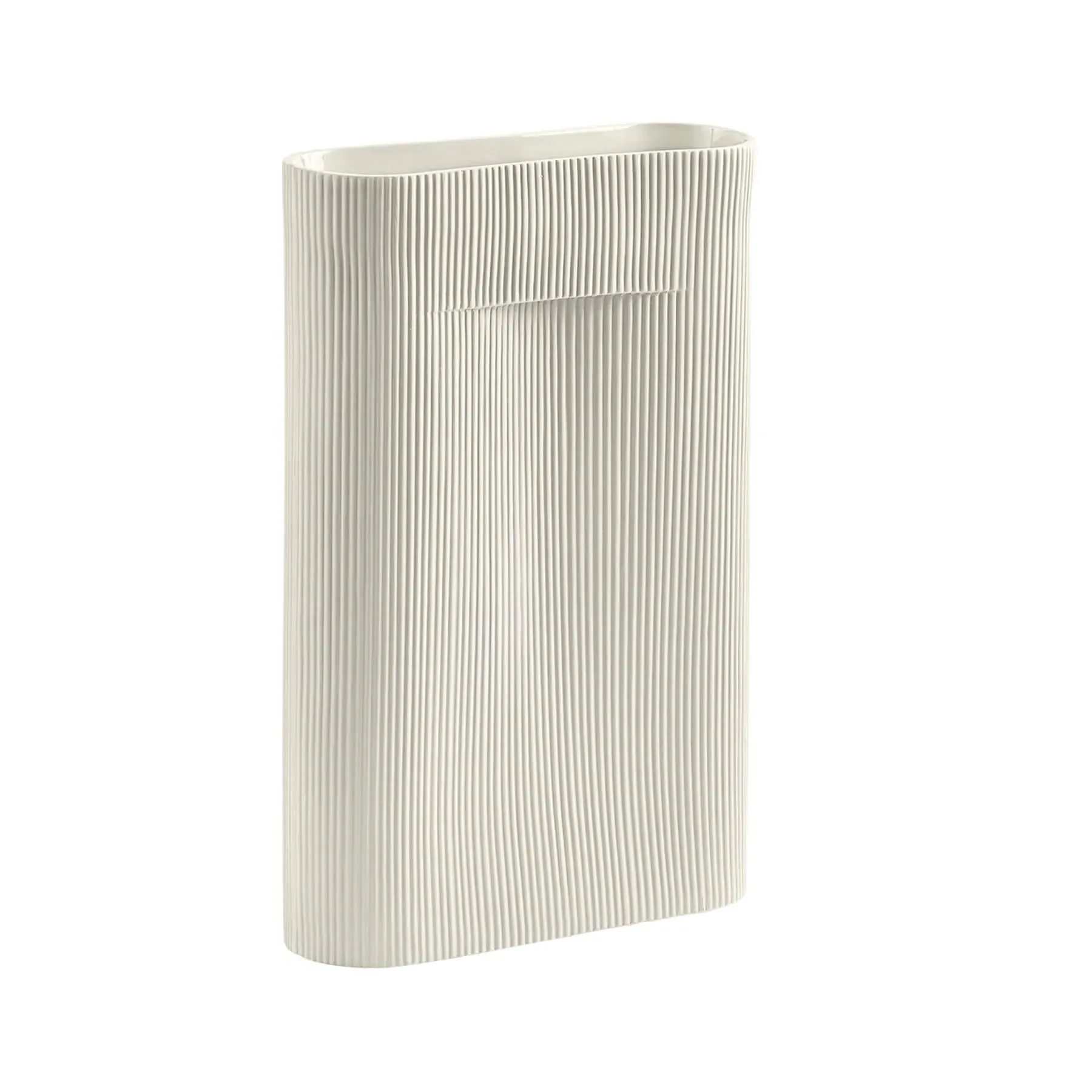 Large Ridge Vase with Handle - Off White