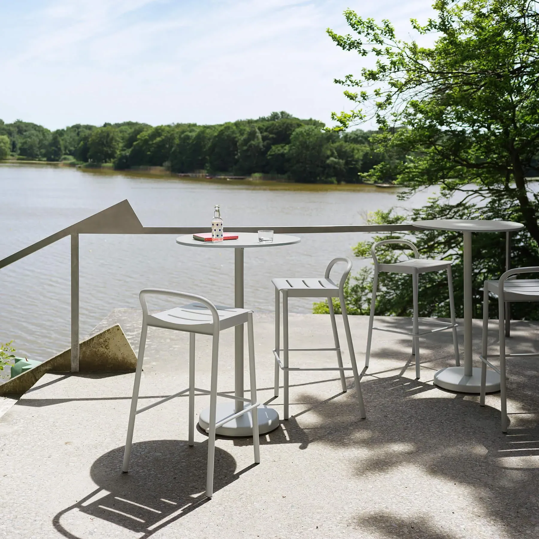 Linear High Round Steel Cafe Table - Grey