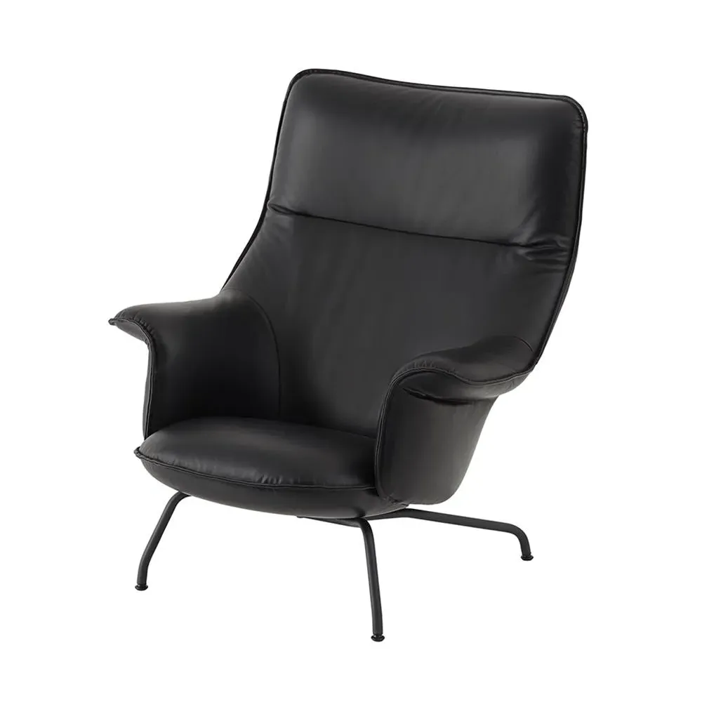 Lounge Chair with High Backrest - Black, Leather