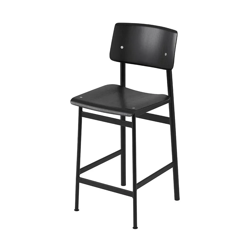 Medium Bar Stool with Backrest - Black, Oak