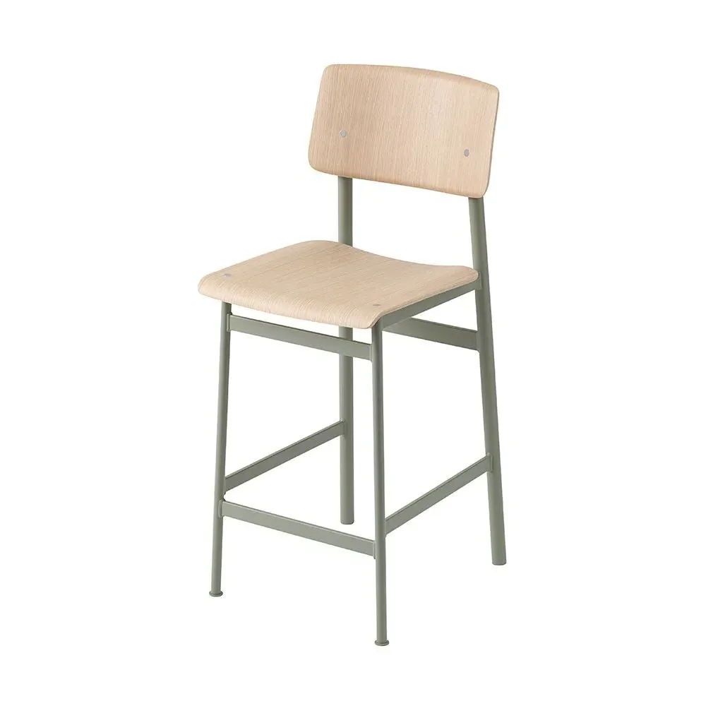Medium Bar Stool with Backrest - Green, Oak