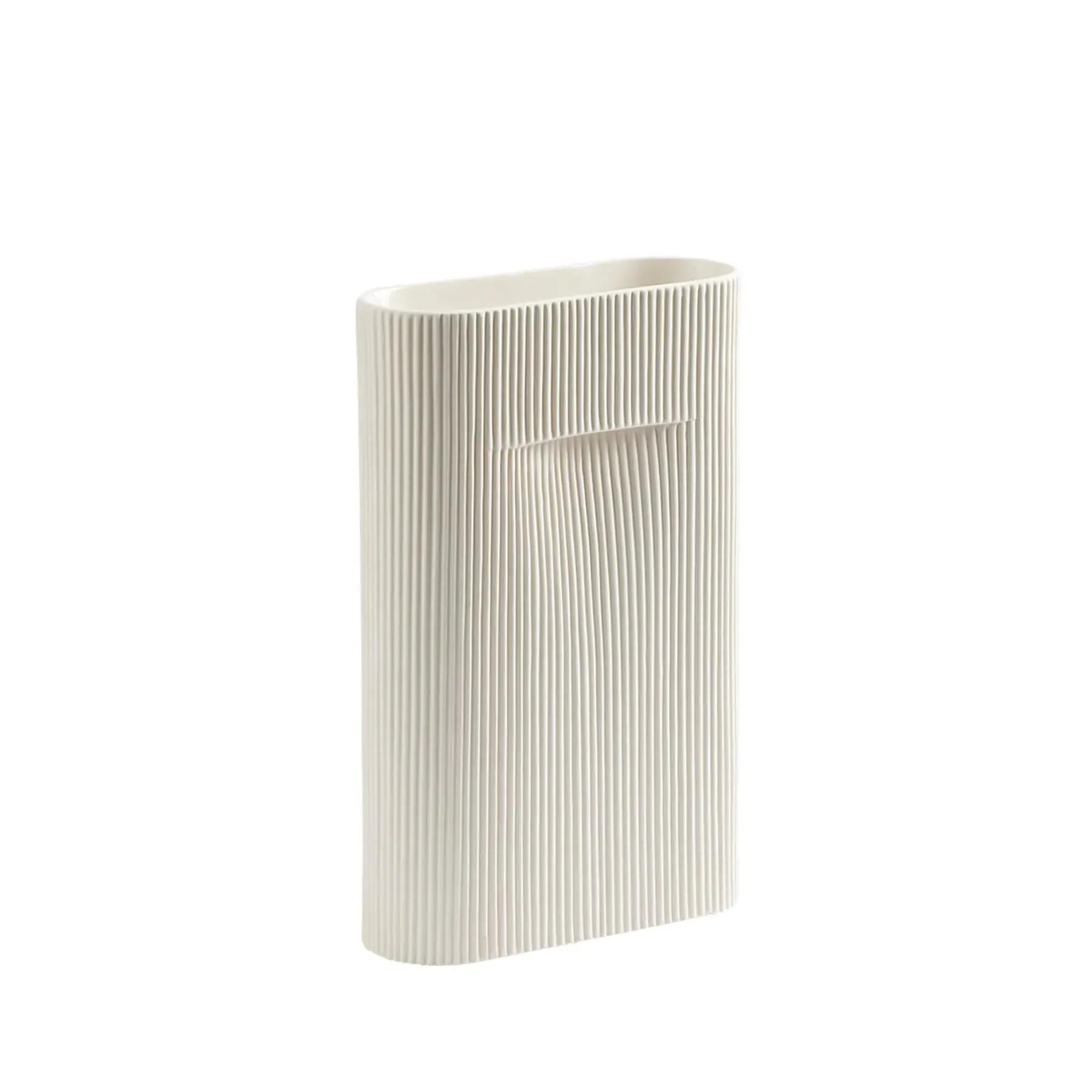 Medium Ridge Vase with Handle - Off White