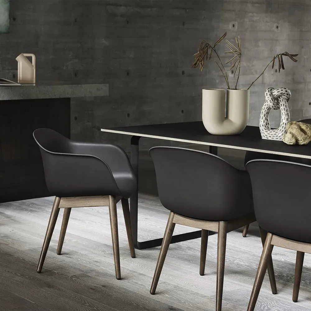 Shell Armchair with Wood Base - Black, Composite