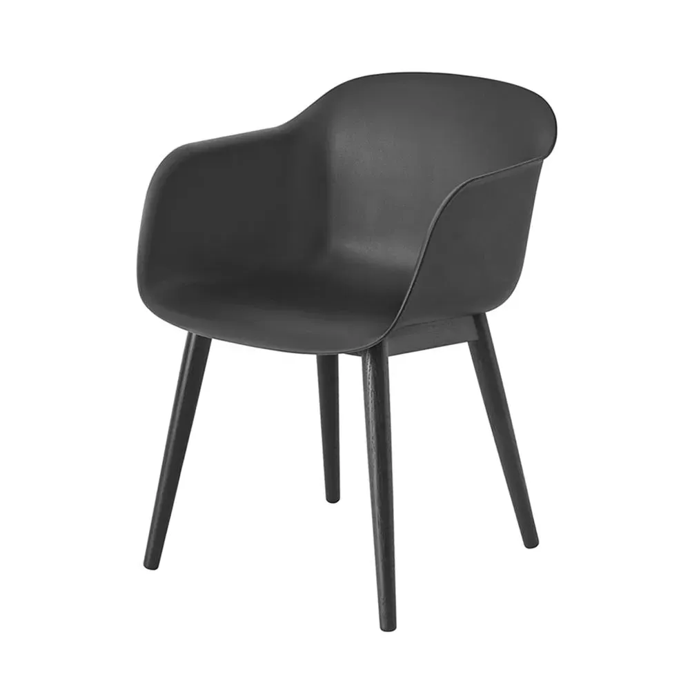 Shell Armchair with Wood Base - Black, Composite