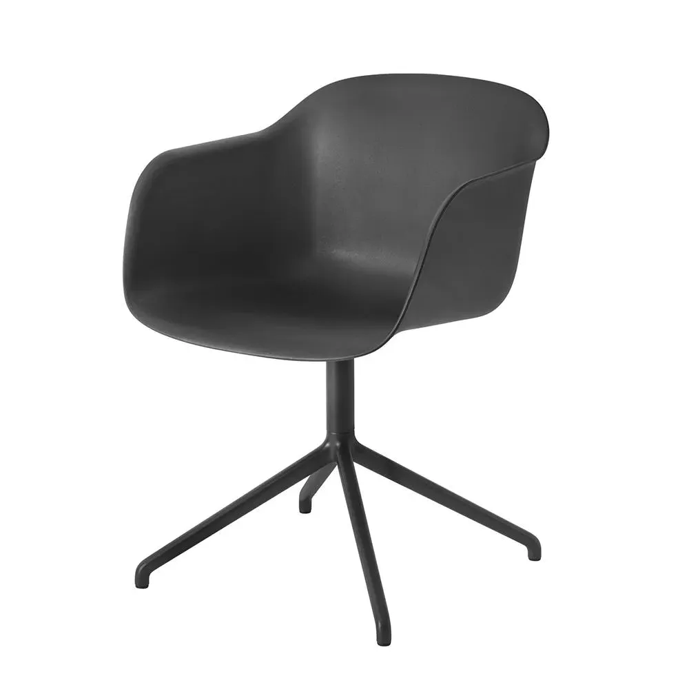 Swivel Armchair with Castors - Black, Composite