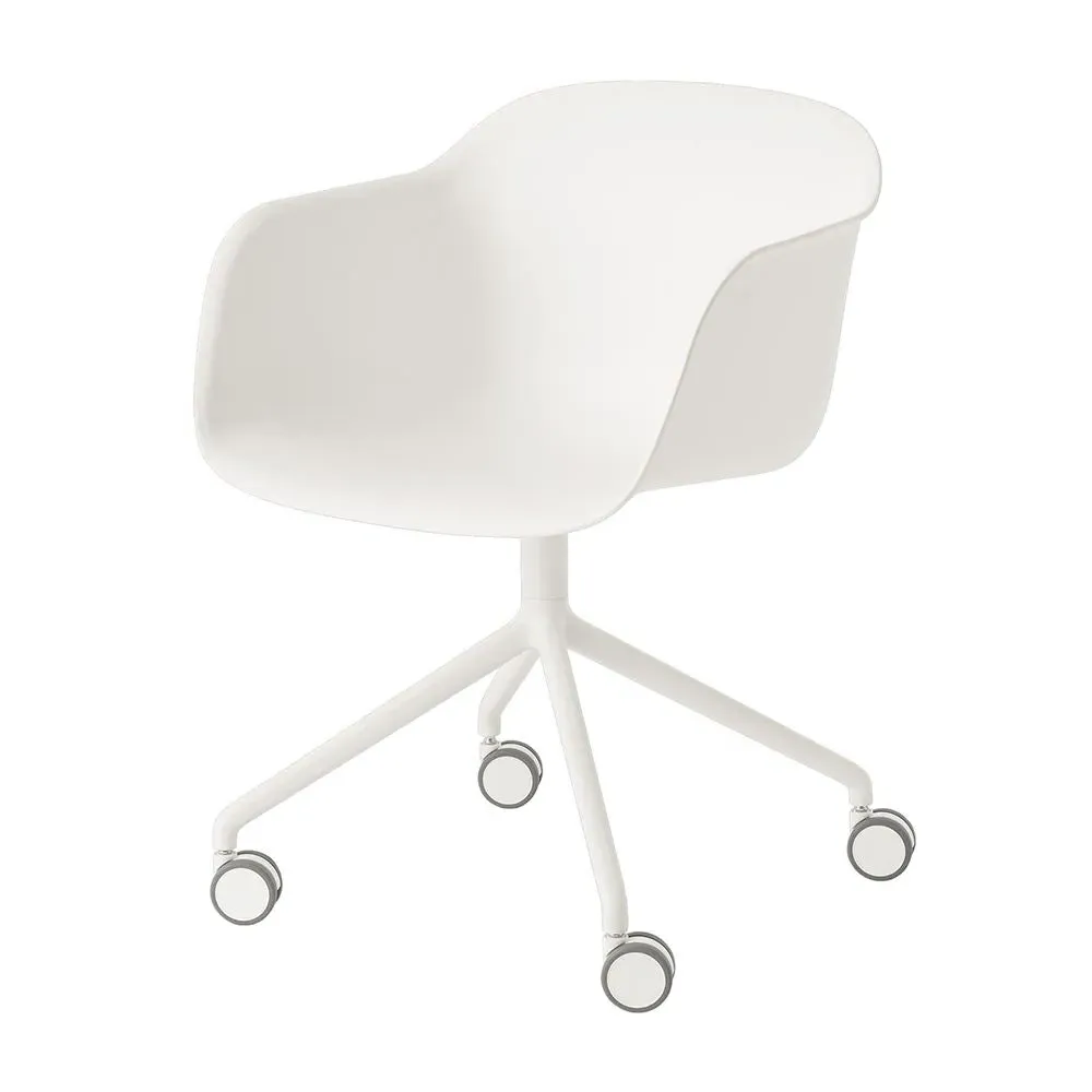 Swivel Armchair with Castors - White, Composite