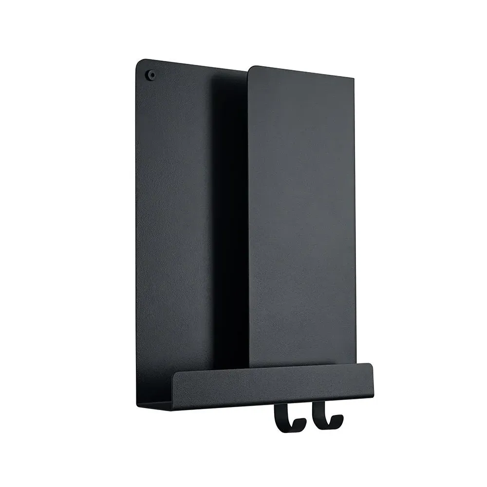 Wall Shelf with Hooks - Black, Steel image