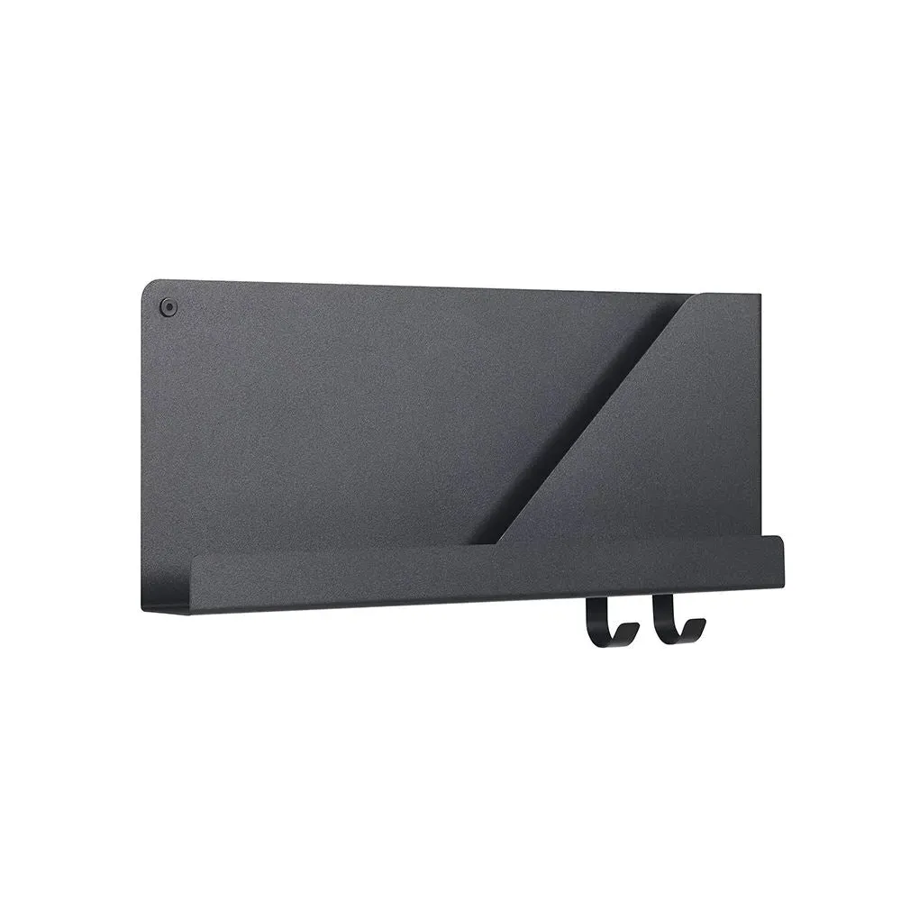 Wall Shelf with Hooks - Black, Steel image