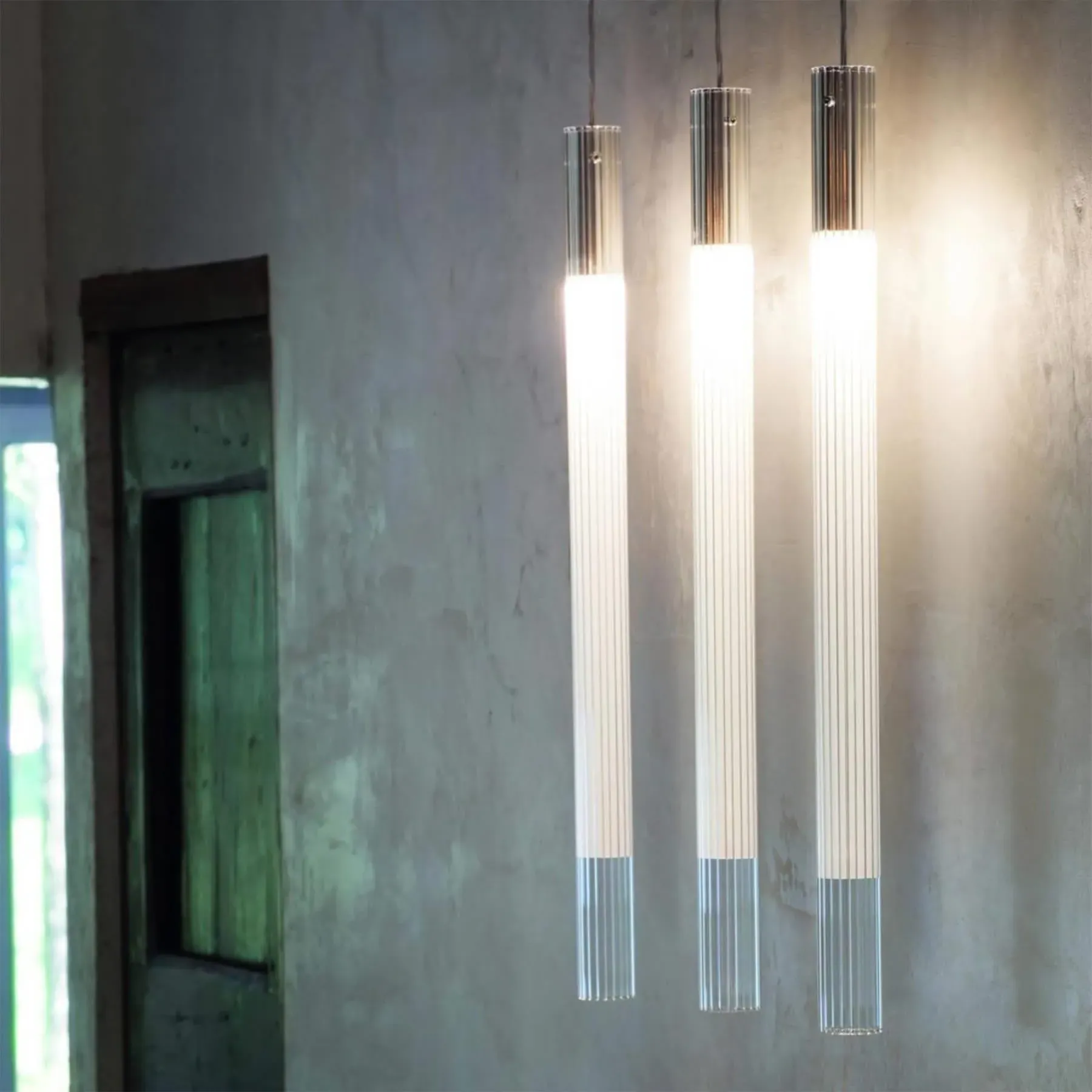 Cylindrical Pendant Light - Ribbed Glass