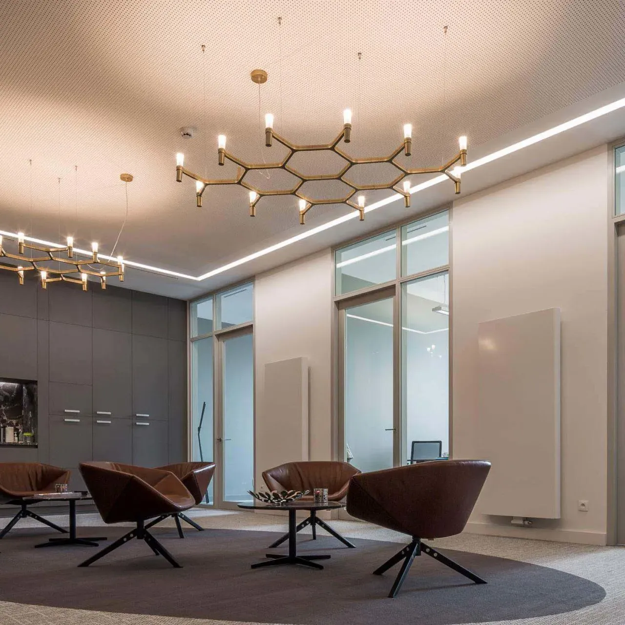 Large Pendant Light with Glass Diffusers - Gold