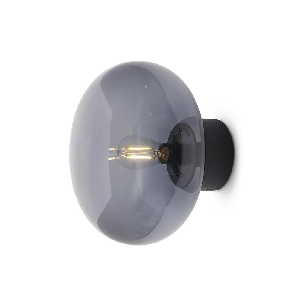 Wall Lamp with Wood Base - Black, Glass