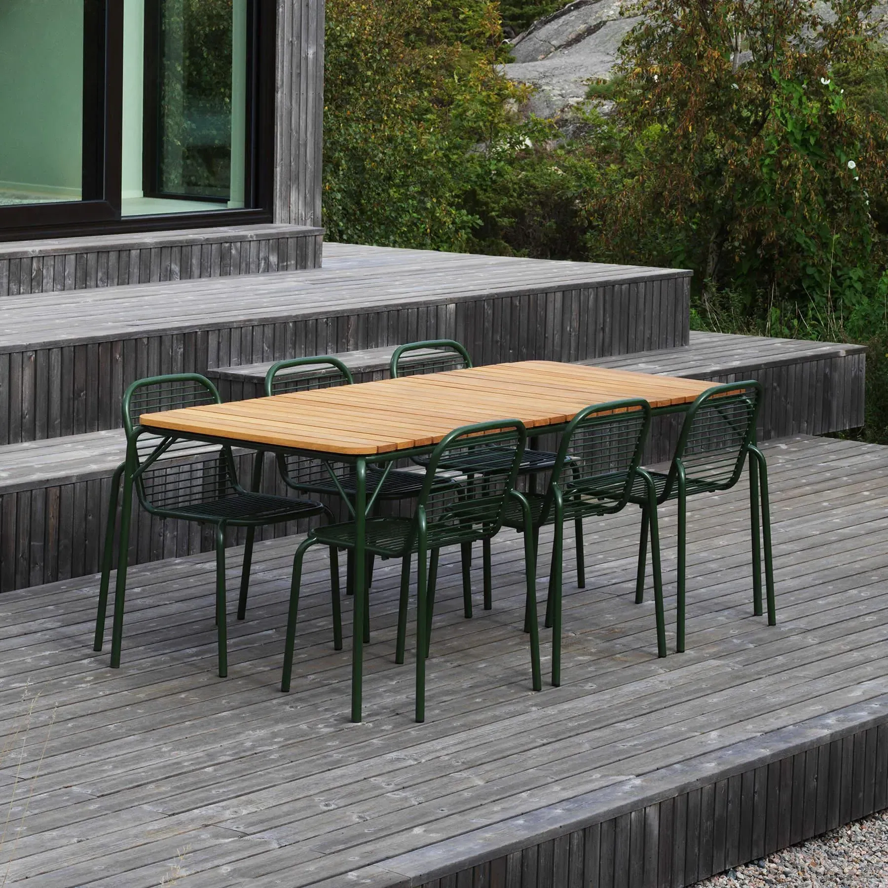 200cm Garden Table - Black, Steel & Robinia Wood
