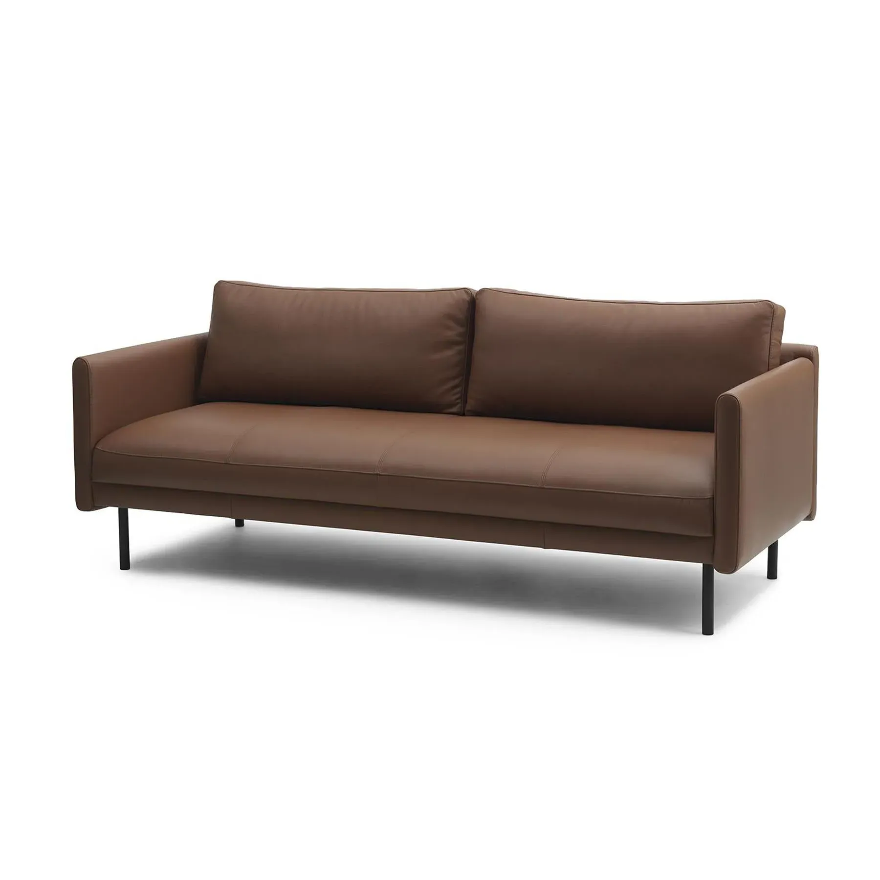 3-Seater Sofa with Steel Legs - Cognac, Leather