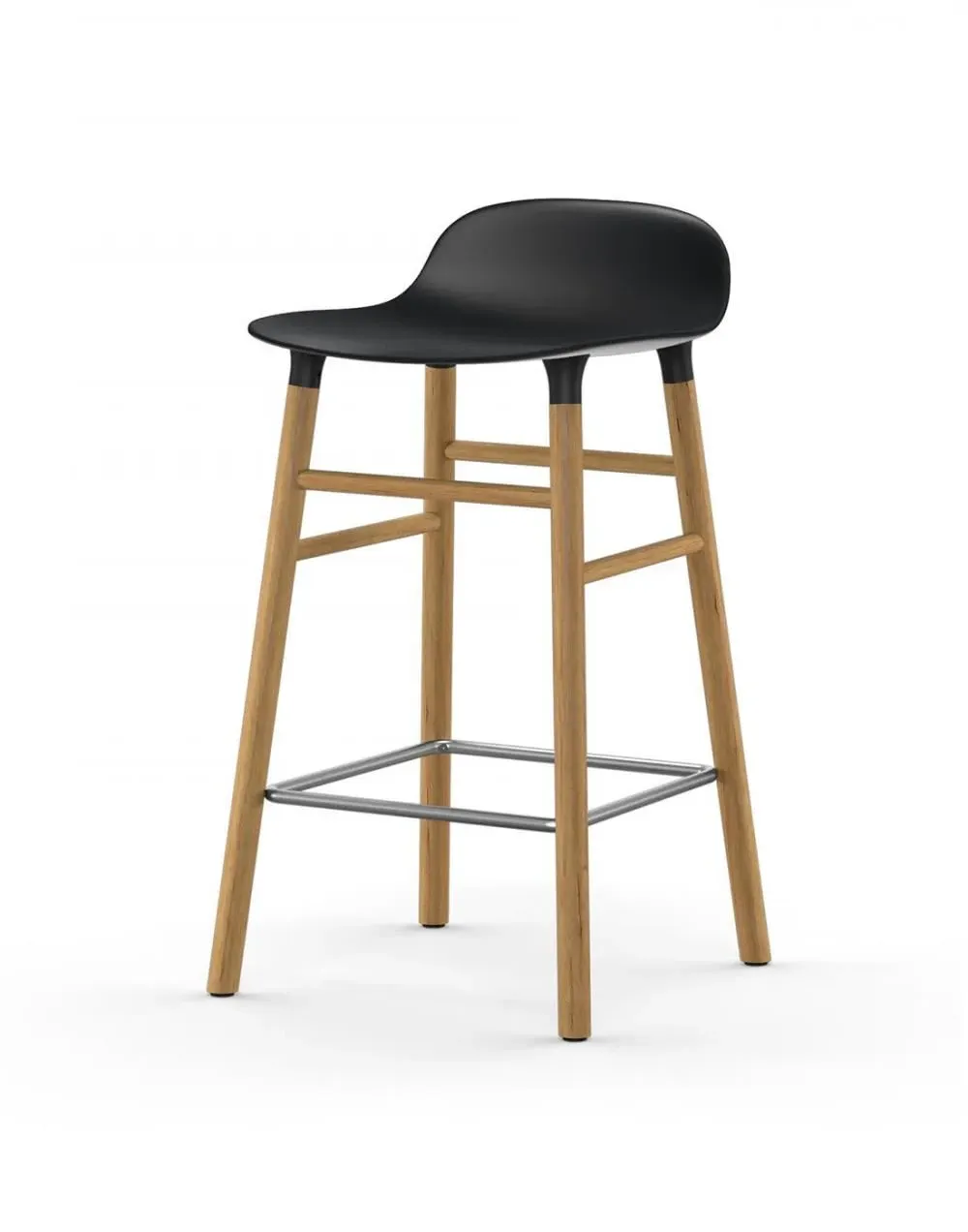 65cm Barstool with Wooden Legs - Black, Oak image
