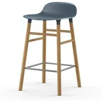 65cm Barstool with Wooden Legs - Blue, Oak