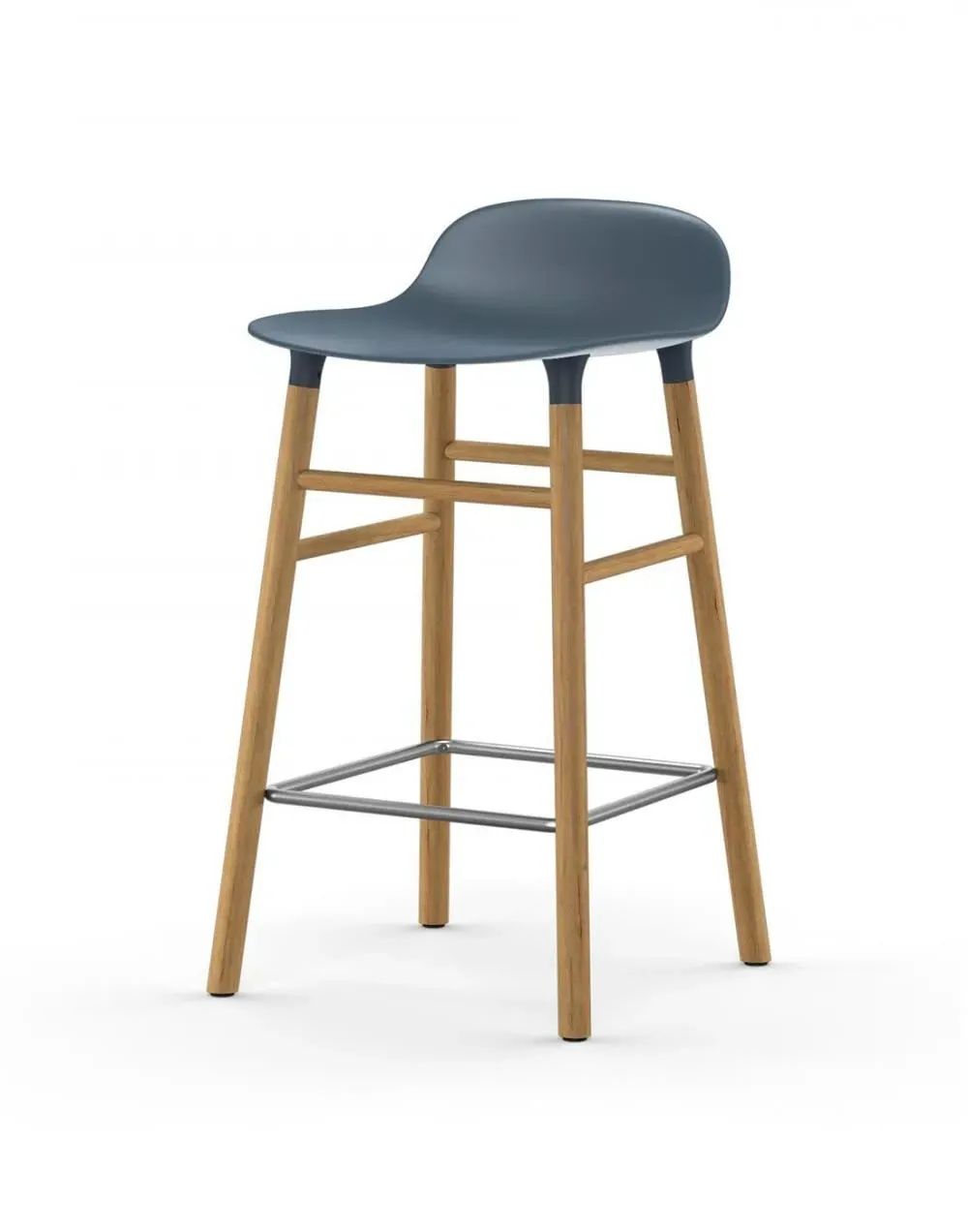 65cm Barstool with Wooden Legs - Blue, Oak