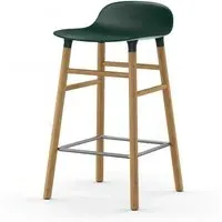 65cm Barstool with Wooden Legs - Green, Oak