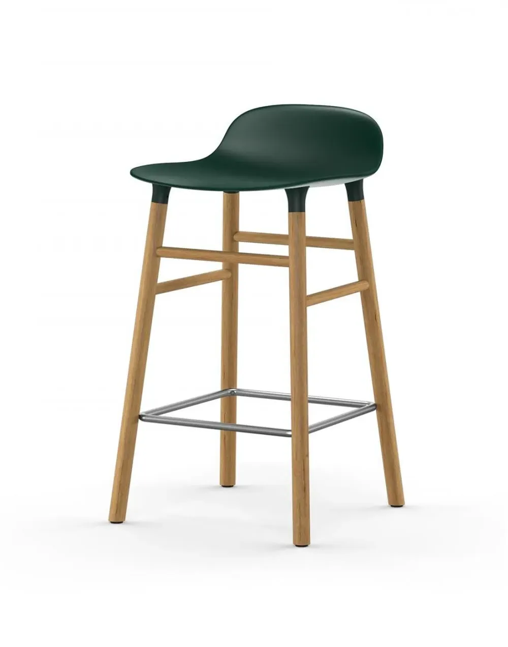 65cm Barstool with Wooden Legs - Green, Oak