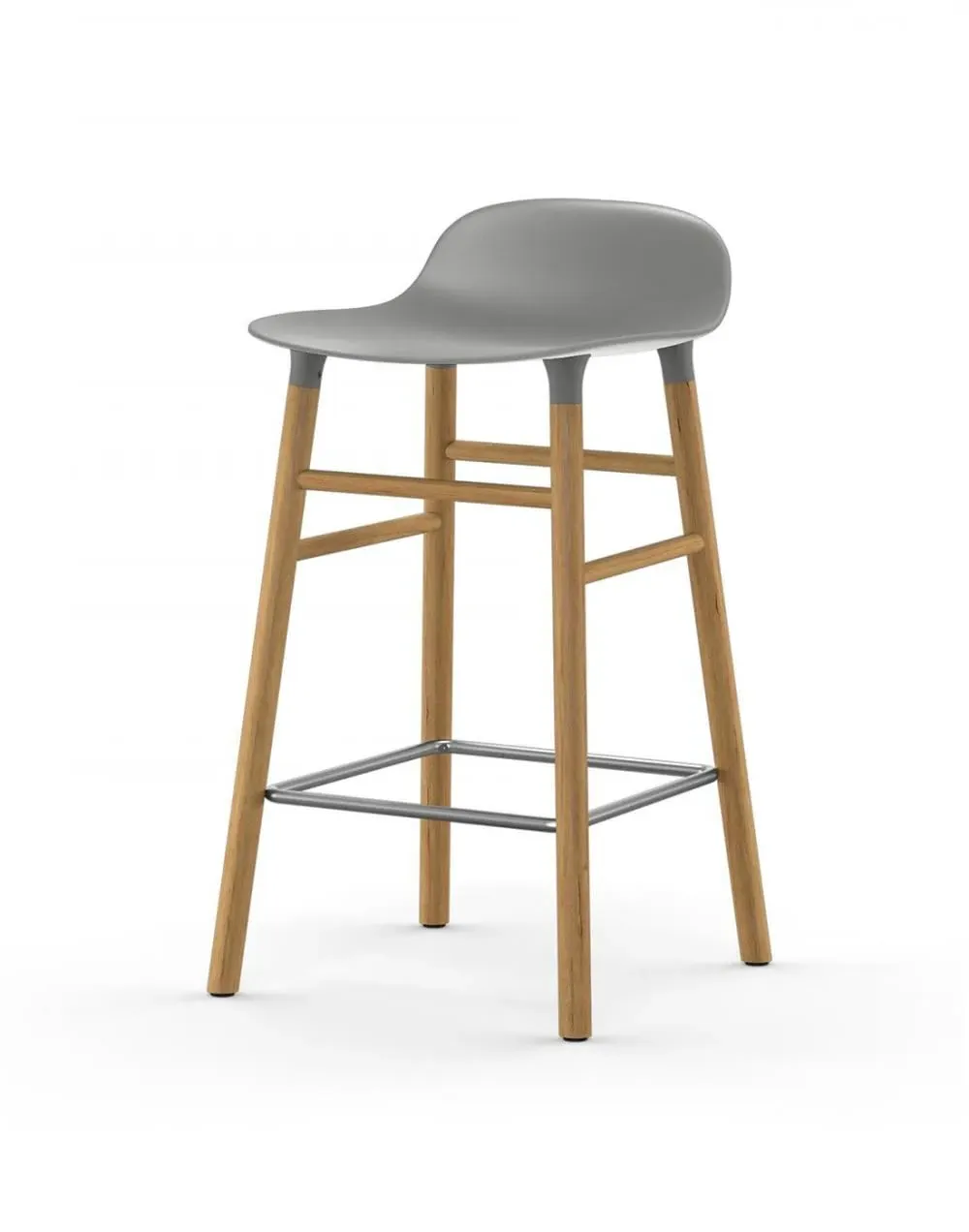 65cm Barstool with Wooden Legs - Grey, Oak