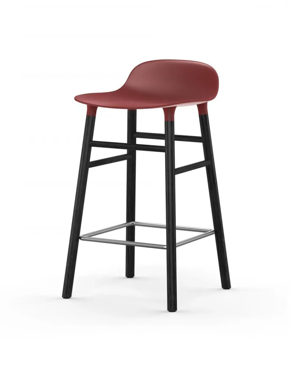 65cm Barstool with Wooden Legs - Red, Black Oak