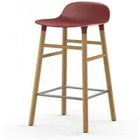 65cm Barstool with Wooden Legs - Red, Oak