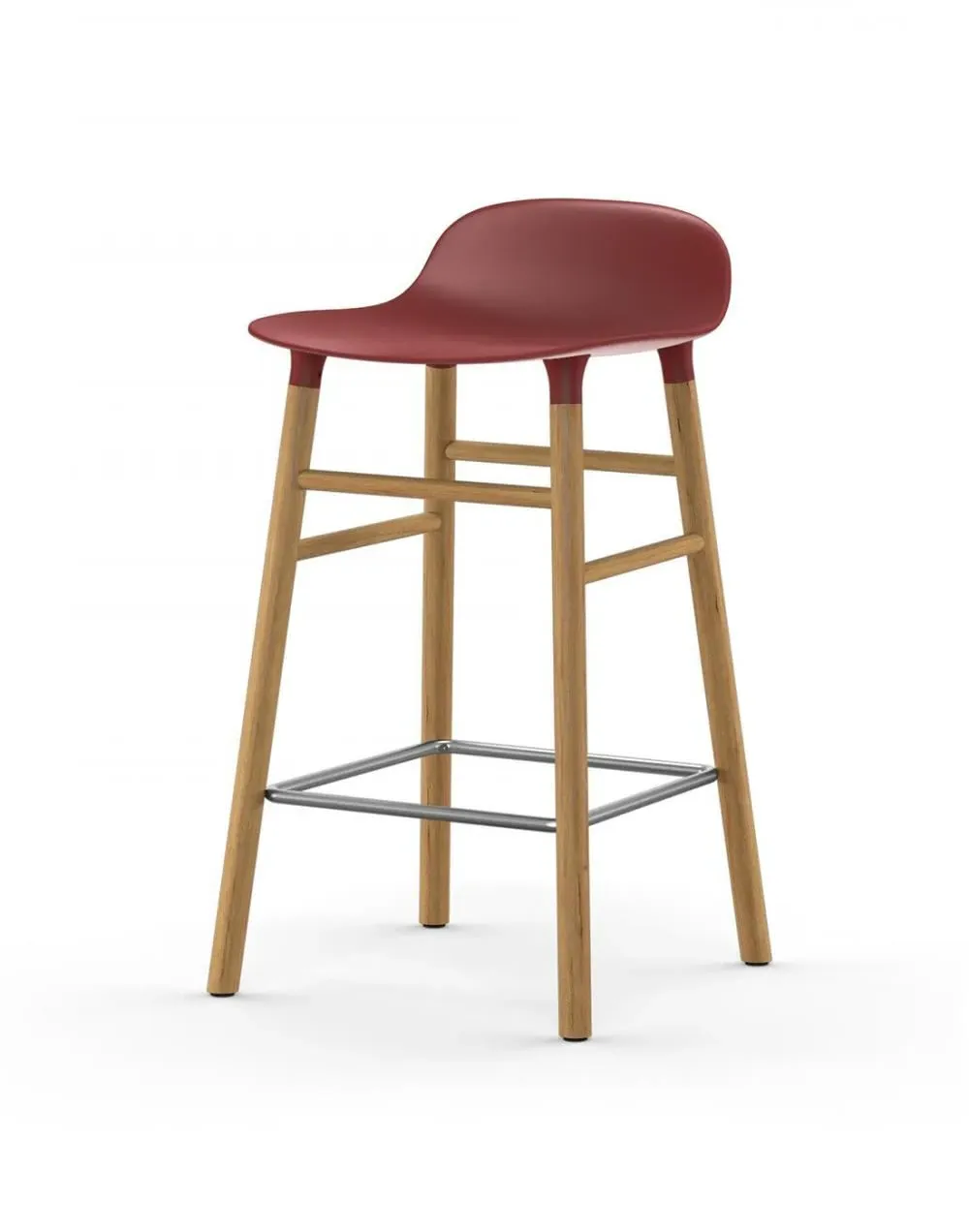 65cm Barstool with Wooden Legs - Red, Oak