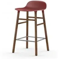 65cm Barstool with Wooden Legs - Red, Walnut