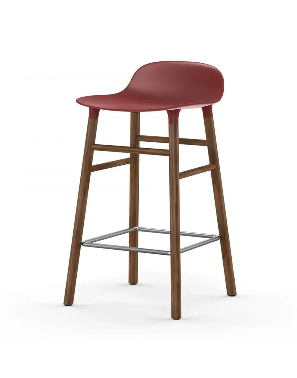 65cm Barstool with Wooden Legs - Red, Walnut