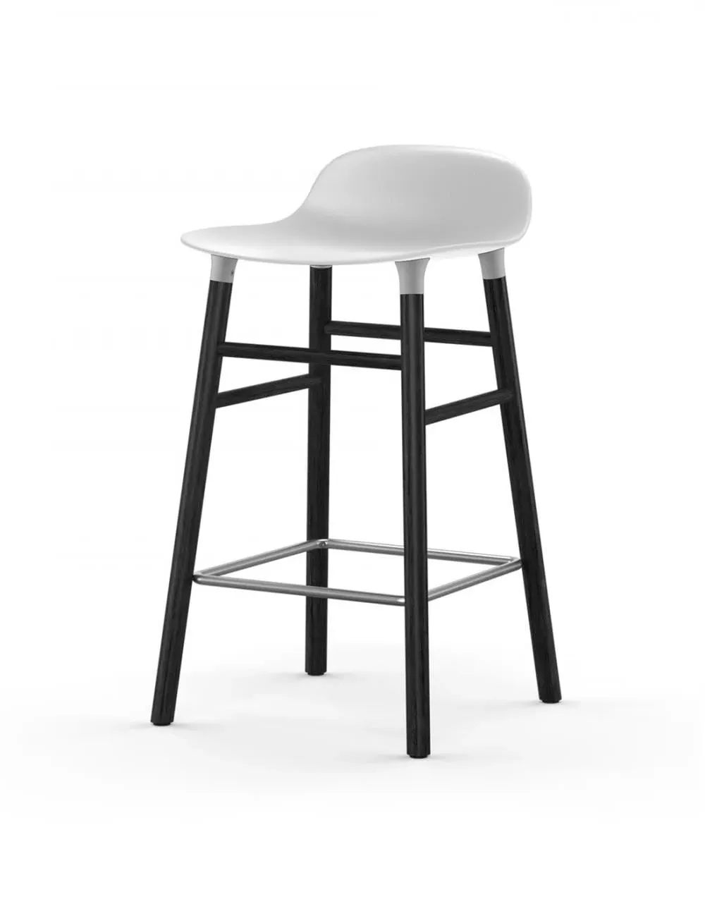 65cm Barstool with Wooden Legs - White, Black Oak