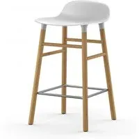 65cm Barstool with Wooden Legs - White, Oak