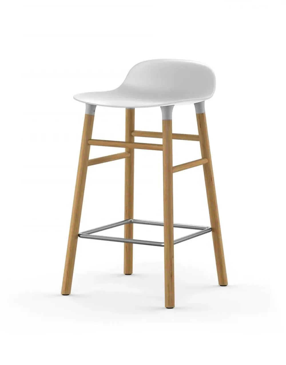 65cm Barstool with Wooden Legs - White, Oak