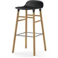75cm Barstool with Wooden Legs - Black, Oak