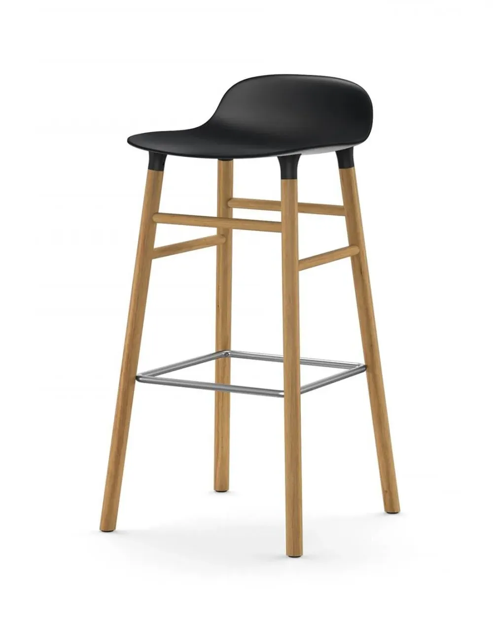 75cm Barstool with Wooden Legs - Black, Oak