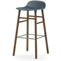 75cm Barstool with Wooden Legs - Blue, Walnut