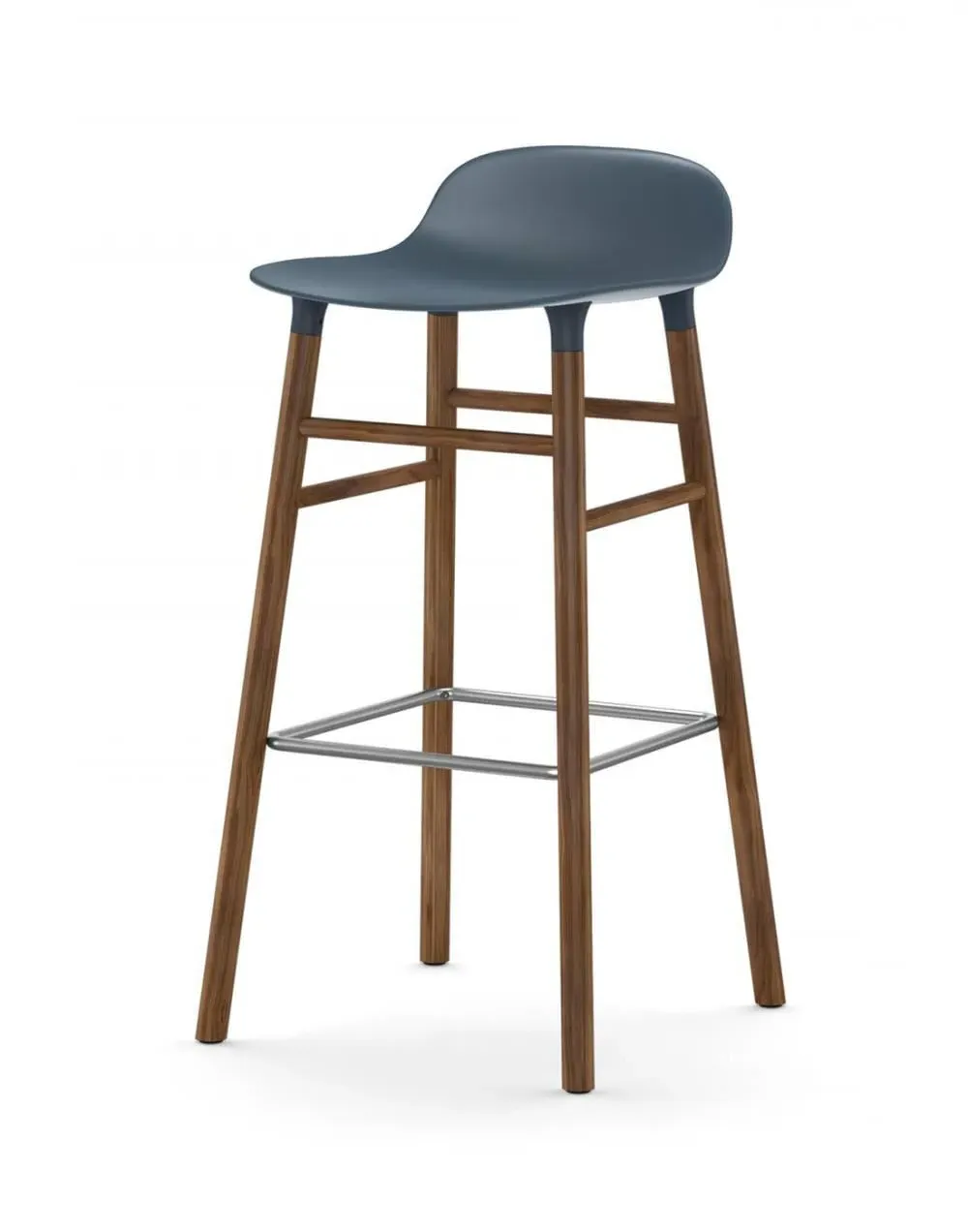 75cm Barstool with Wooden Legs - Blue, Walnut