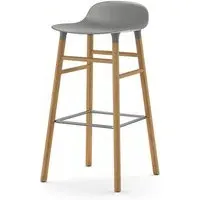 75cm Barstool with Wooden Legs - Grey, Oak