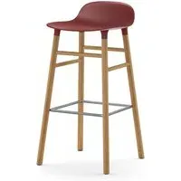 75cm Barstool with Wooden Legs - Red, Oak