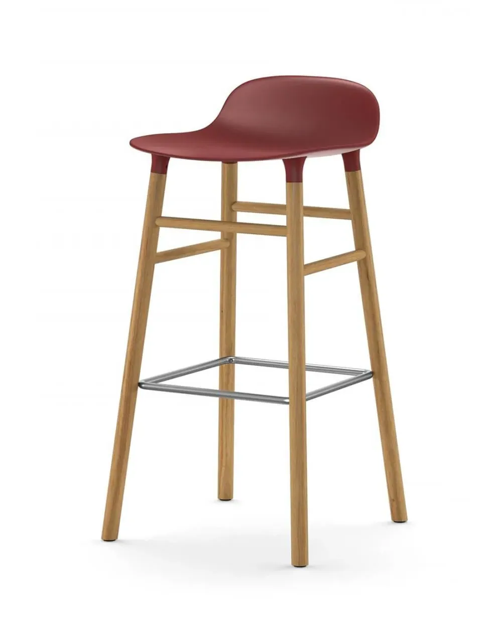 75cm Barstool with Wooden Legs - Red, Oak