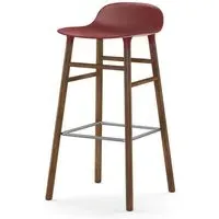 75cm Barstool with Wooden Legs - Red, Walnut