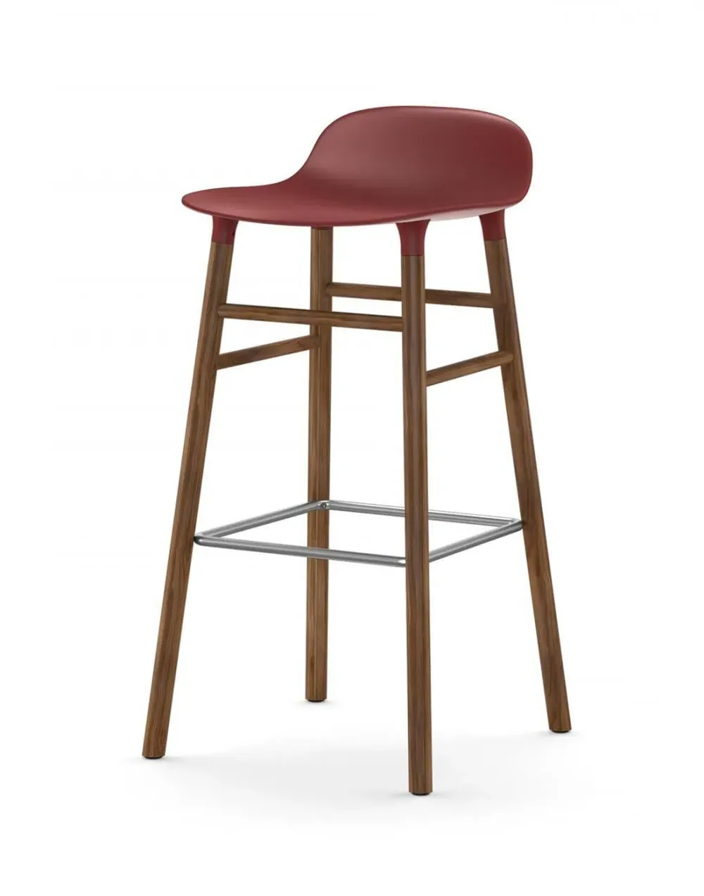 75cm Barstool with Wooden Legs - Red, Walnut