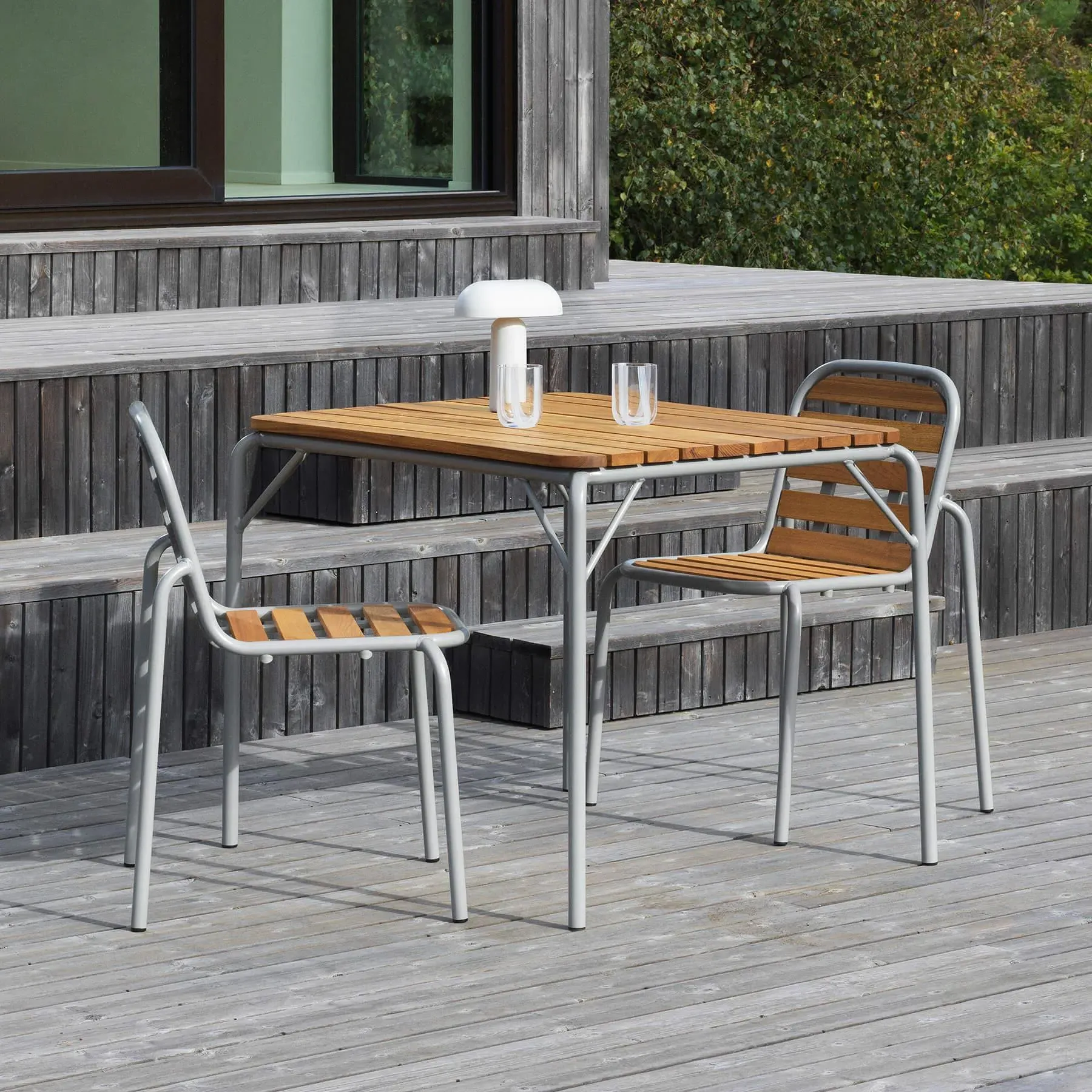 80cm Garden Table - Black, Steel & Robinia Wood