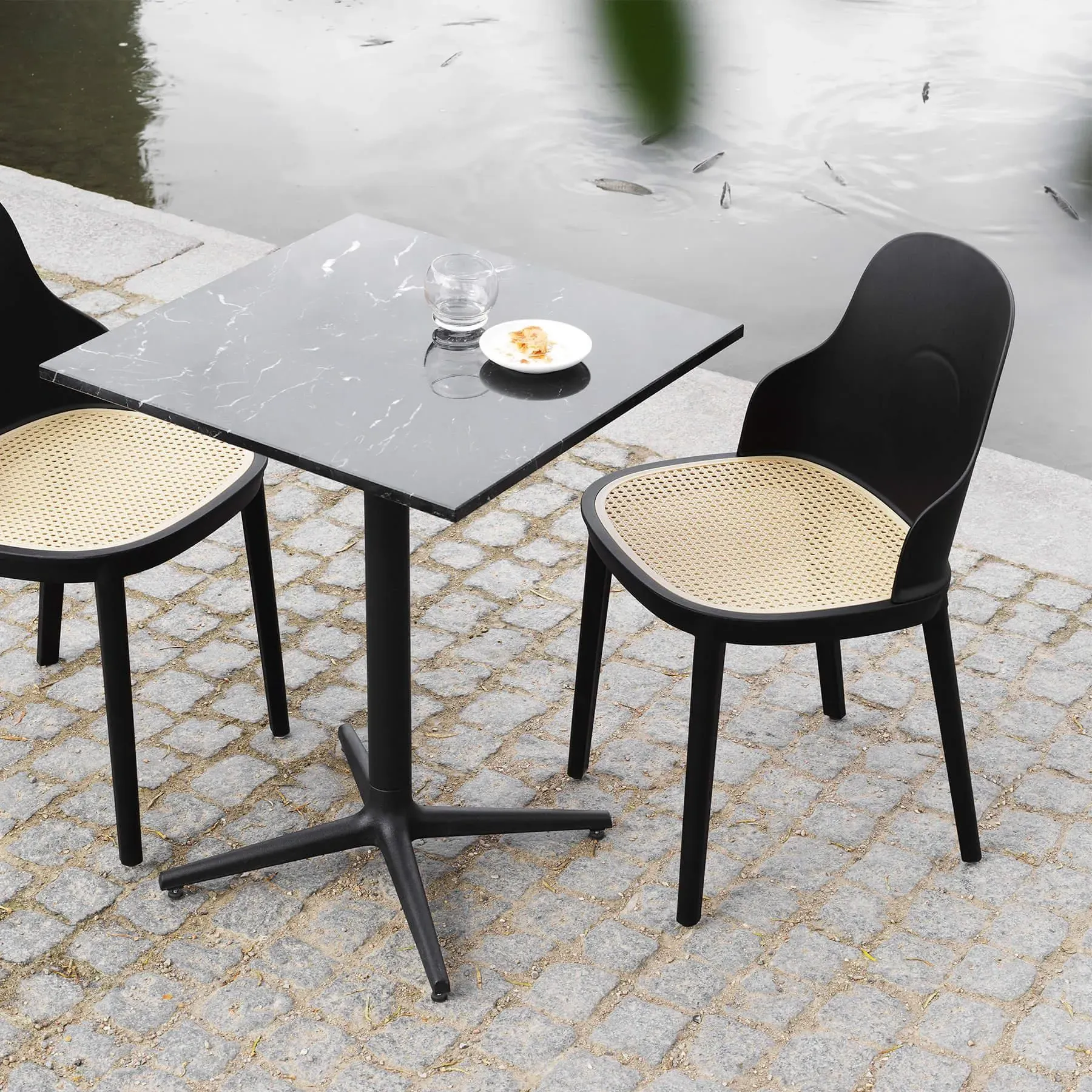 Dining Chair with Wicker Seat - Black, Polypropylene